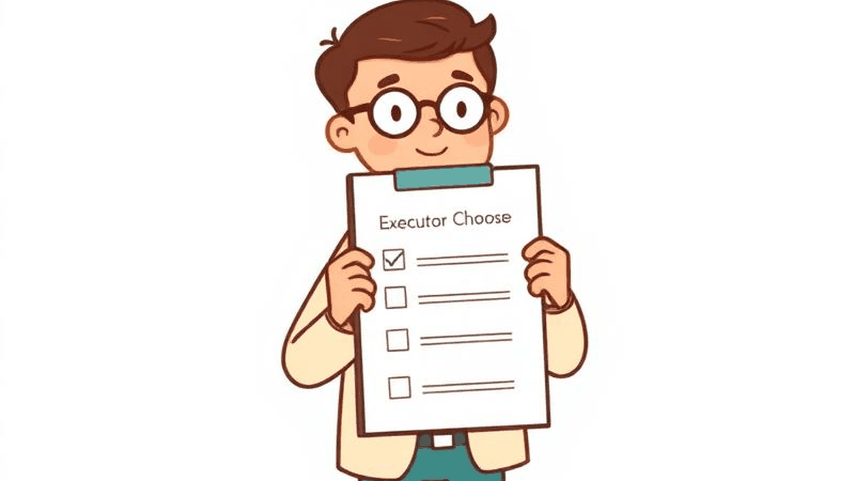 Illustration of a person organising documents and folders on behalf of an estate